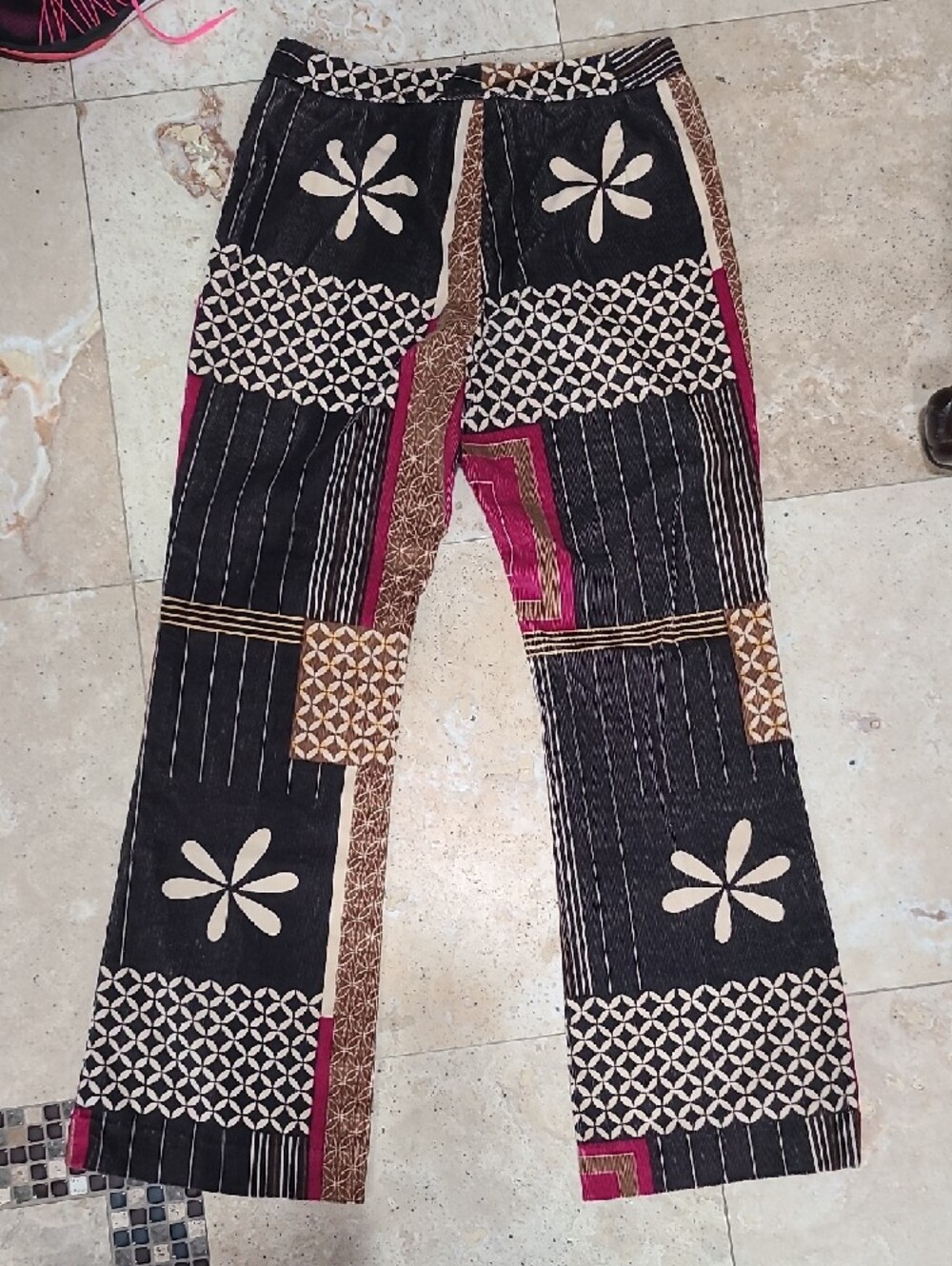 Etcetera Black and Burgundy Patchwork Wide Leg Pants - Picture 3 of 6